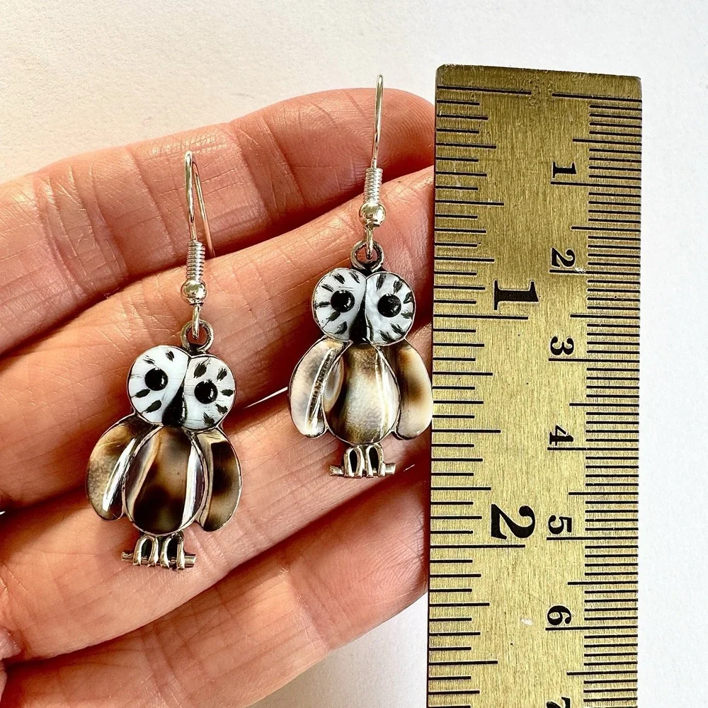 Native American Owl Earrings Zuni Inlay Hook Sterling Dangle Signed Kallestewa